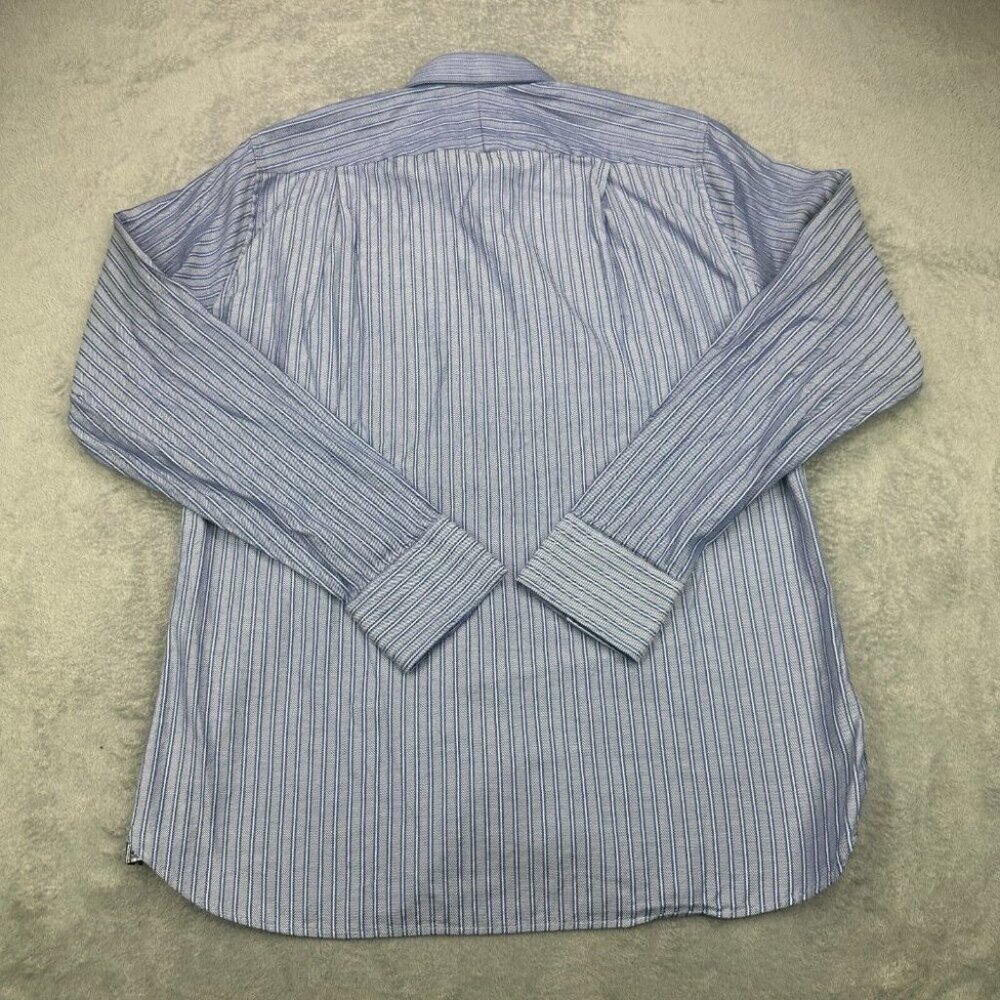 Ted Baker Archive Shirt Mens Size 16 Blue Striped Preppy Long Sleeve Herringbone - Picture 9 of 15